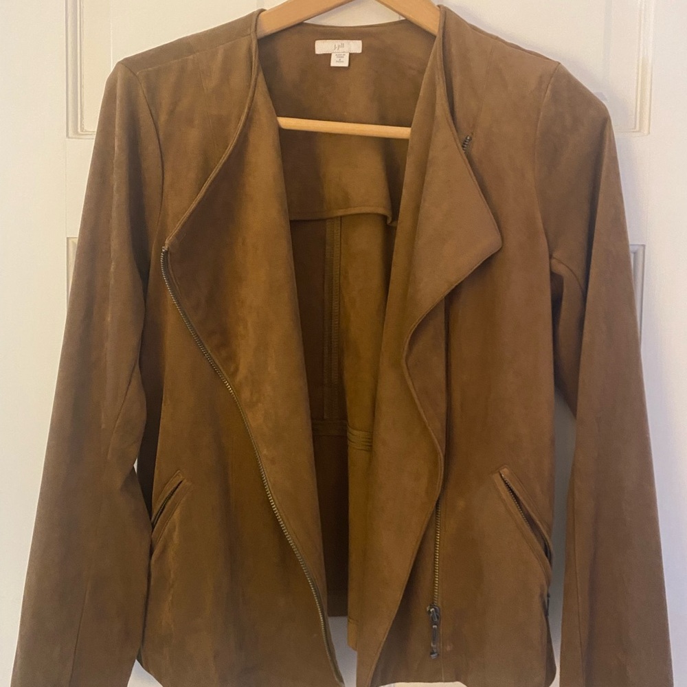 J. Jill Camel Brown Faux Suede Asymmetrical Zip Up Pockets Casual Moto Jacket